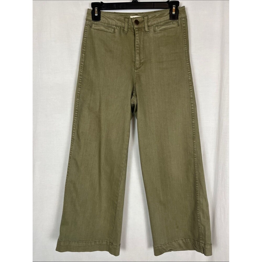 Oat Olive Green Wide Leg Cotton Blend Dress Pants